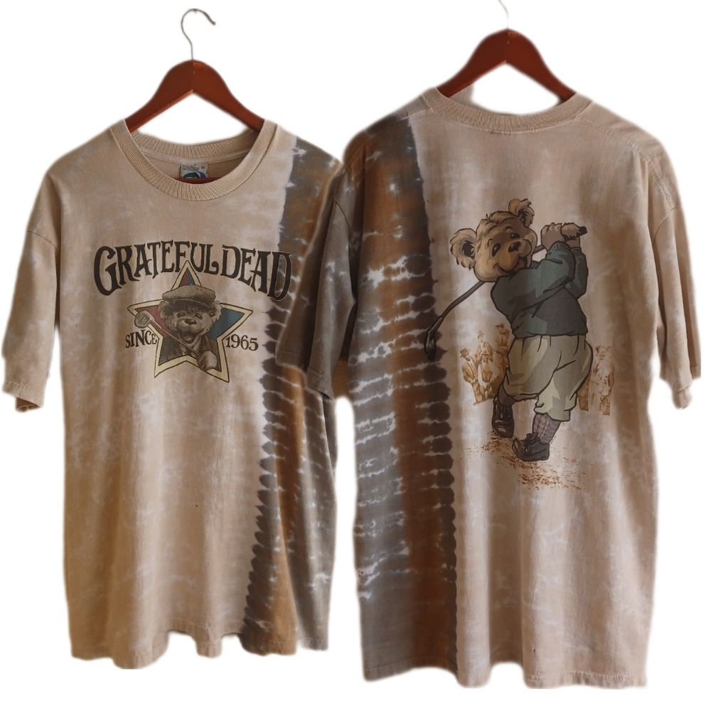 RARE Vintage Grateful Dead Olde Time Golf Bear Liquid Blue Tie Dye T Shirt